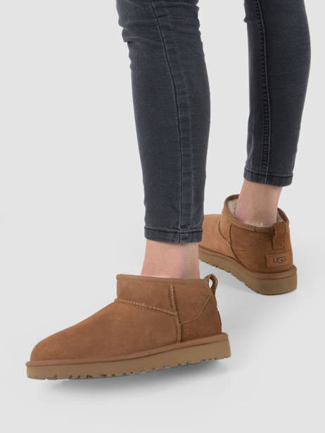 Boots Classic Ultra Mini En Cuir Ugg Marron women 1116109 vue secondaire 2